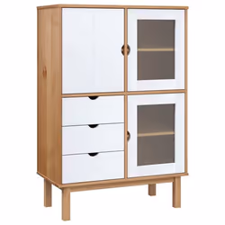 Buffet haut - OTTA - Bois de pin massif - 3 tiroirs - 3 portes - 85 x 43 x 125 cm