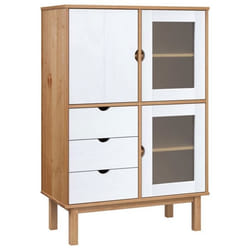Buffet haut - OTTA - Bois de pin massif - 3 tiroirs - 3 portes - 85 x 43 x 125 cm