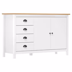 Buffet - Hill - Armoire en bois - 130 x 40 x 80 cm - 2 portes - 4 tiroirs - Blanc et marron miel