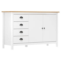 Buffet - Hill - Armoire en bois - 130 x 40 x 80 cm - 2 portes - 4 tiroirs - Blanc et marron miel