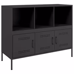 Buffet bahut - Noir - Acier laminé à froid - 1005 x 39 x 79 cm - 3 portes - 6 compartiments