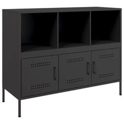 Buffet bahut - Noir - Acier laminé à froid - 1005 x 39 x 79 cm - 3 portes - 6 compartiments
