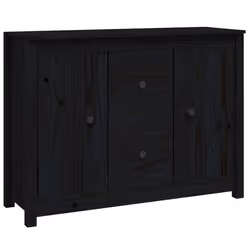 Buffet bahut - Bois de pin massif - Noir - 100 x 35 x 74 cm - 2 tiroirs - 2 portes