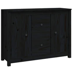 Buffet bahut - Bois de pin massif - Noir - 100 x 35 x 74 cm - 2 tiroirs - 2 portes