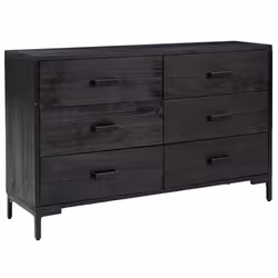 Buffet bahut commode - Vintage - Bois de pin massif - 6 tiroirs - 110 x 35 x 70 cm - Noir