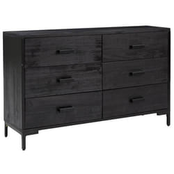 Buffet bahut commode - Vintage - Bois de pin massif - 6 tiroirs - 110 x 35 x 70 cm - Noir