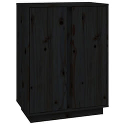 Buffet bahut - Bois de pin massif - Noir - 60 x 35 x 80 cm - Meuble de rangement - Style classique