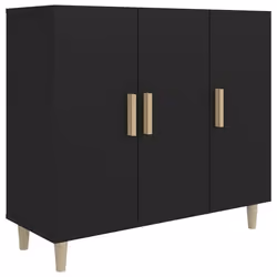 Buffet - Bois dingénierie - 90 x 34 x 80 cm - 3 portes - Noir - Meuble de séjour