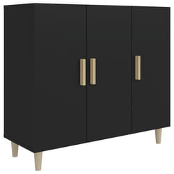 Buffet - Bois dingénierie - 90 x 34 x 80 cm - 3 portes - Noir - Meuble de séjour