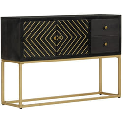 Buffet bahut commode armoire meuble de rangement organisateur cuisine salle de séjour salon et doré 110 x 30 x 75 cm bois massif de manguier noir