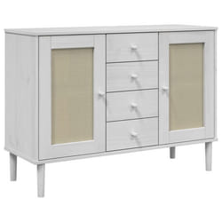 Buffet bahut commode - SENJA - Bois de pin massif - Finition vernis UV - 4 tiroirs - Aspect rotin