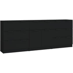 Buffet bahut commode armoire meuble de rangement organisateur cuisine salle de séjour salons 3 pcs bois d'ingénierie noir