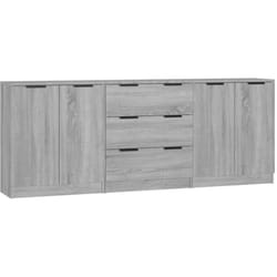 Buffet bahut commode armoire meuble de rangement organisateur cuisine salle de séjour salons 3 pcs sonoma bois d'ingénierie gris