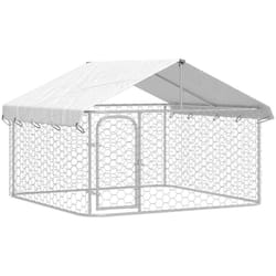 Chenil cage enclos pac animaux extérieur avec toit 200 x 200 x 150 cm Argent