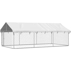 Chenil cage enclos pac animaux extérieur avec toit 400 x 200 x 150 cm Argent