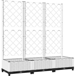 Helloshop26 - Jardinière bac lit surélevé plantes fleurs terrasse jardin avec treillis 120 x 40 x 121,5 cm pp blanc