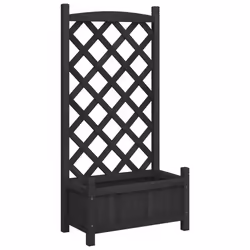 Jardinière - Bois Massif - Noir - Treillis Inclus - 55x295x110 cm - Pour Plantes Grimpantes