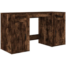 Bureau table poste de travail meuble d'ordinateur informatique étude avec armoire chêne fumé bois d'ingénierie brun
