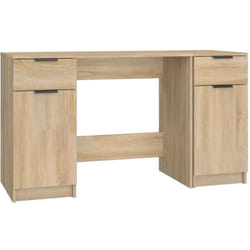 Helloshop26 - Bureau table poste de travail meuble d'ordinateur informatique étude avec armoire latérale chêne sonoma bois d'ingénierie brun