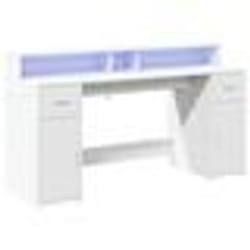Bureau - Ingénierie - 160x55x91 cm - LED RGB - Rangement spacieux - Blanc
