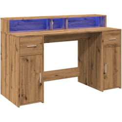 Helloshop26 - Bureau table poste de travail meuble d'ordinateur informatique étude avec lumières led chêne artisanal bois d'ingénierie brun