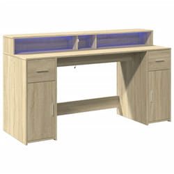 Bureau table poste de travail meuble d'ordinateur informatique étude avec lumières led chêne sonoma bois d'ingénierie brun