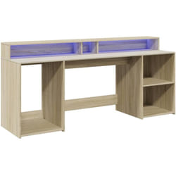 Bureau table poste de travail meuble d'ordinateur informatique étude avec lumières led chêne sonoma bois d'ingénierie brun