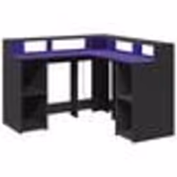 Bureau - Ingénier - Bureau dangle LED - Bois dingénierie - Noir - 130x130x91 cm