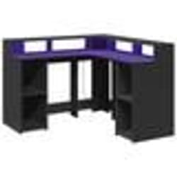 Bureau - Ingénier - Bureau dangle LED - Bois dingénierie - Noir - 130x130x91 cm