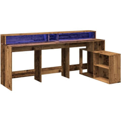 Bureau table poste de travail meuble d'ordinateur informatique étude avec lumières led vieux bois bois d'ingénierie brun