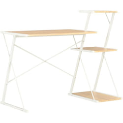 Helloshop26 - Bureau table poste de travail meuble d'ordinateur informatique étude avec étagère et chêne 116 x 50 x 93 cm blanc