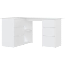 Bureau table poste de travail meuble d'ordinateur informatique étude d'angle 145 x 100 x 76 cm bois d'ingénierie blanc
