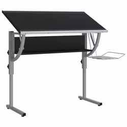 Bureau - Noir - 110 x 53 x (58-87) cm - Bois dingénierie - Acier enduit - Rangement intégré
