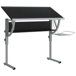 Bureau - Noir - 110 x 53 x (58-87) cm - Bois dingénierie - Acier enduit - Rangement intégré