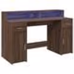 Bureau - Chêne - LED - Bois dingénierie - 140x55x90 cm - Rangement intégré