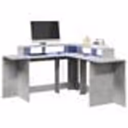 Bureau dangle - Meuble de bureau - Bois dingénierie - Éclairage LED - 152 x 152 x 91 cm - Gris béton