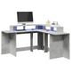 Bureau dangle - Meuble de bureau - Bois dingénierie - Éclairage LED - 152 x 152 x 91 cm - Gris béton