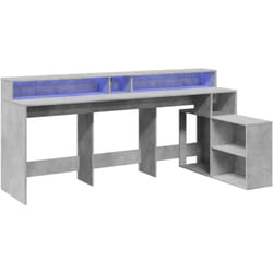 Bureau table poste de travail meuble d'ordinateur informatique étude et lumières led 200 x 104 x 91cm bois ingénierie gris