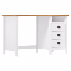 Bureau - Hill - 120x50x74 cm - Bois de pin massif - 3 tiroirs - Blanc naturel