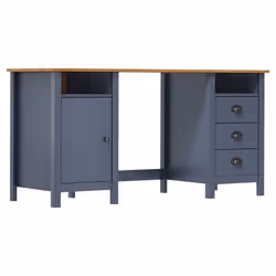 Bureau - Hill - 150x50x74 cm - Bois de pin massif - 3 tiroirs - Gris