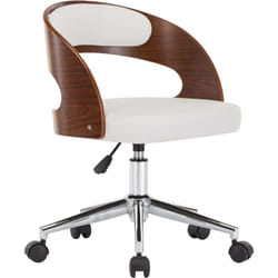 Helloshop26 - Chaise fauteuil siège pivotante de bureau informatique étude bois courbé et similicuir blanc