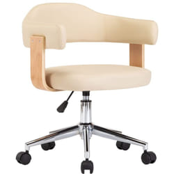 Helloshop26 - Chaise fauteuil siège pivotante de bureau informatique étude bois courbé et similicuir crème