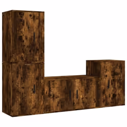 Ensemble de meubles TV - Classique - Chêne fumé - 4 pièces - Bois dingénierie - Design mural