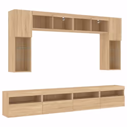 Ensemble de meubles TV mural - Chêne Sonoma - 8 pièces - Lumières LED - Design contemporain - Rangement optimisé