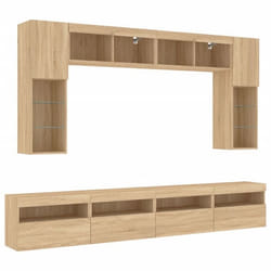 Ensemble de meubles TV mural - Chêne Sonoma - 8 pièces - Lumières LED - Design contemporain - Rangement optimisé