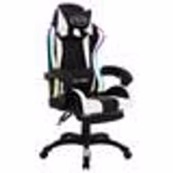 Chaise de bureau - Luxe - Similicuir blanc - LED RVB - Inclinable - Pivotante 360°