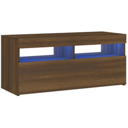 Meuble tv multimédia étagère télévision buffet téléviseur salle à manger salon chambre avec lumières led chêne 90 x 35 x 40 cm brun