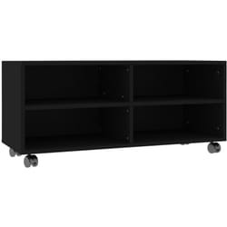 Meuble tv multimédia étagère télévision buffet téléviseur salle à manger salon chambre avec roulettes 90 x 35 x 35 cm bois d'ingénierie noir