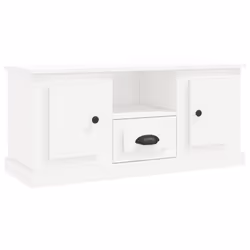 Meuble TV - Bois dingénierie - 100 x 355 x 45 cm - Blanc - Design contemporain - Rangement spacieux