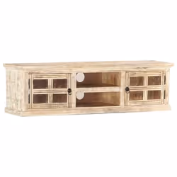 Meuble TV - Vintage - Bois de manguier massif - 130 x 30 x 36 cm - 2 portes - 2 étagères
